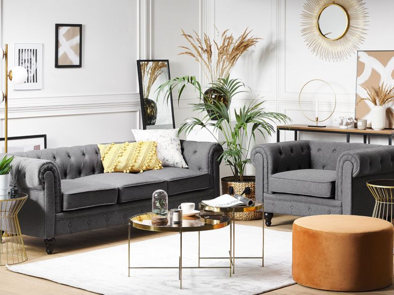 Sofa 3-osobowa szara Chesterfield 1 szt.