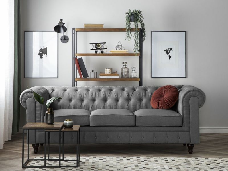 Sofa 3-osobowa szara Chesterfield duża 1 szt.