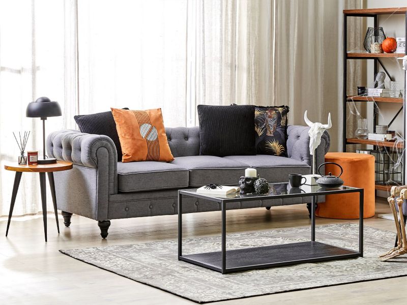 Sofa 3-osobowa szara Chesterfield duża 1 szt.