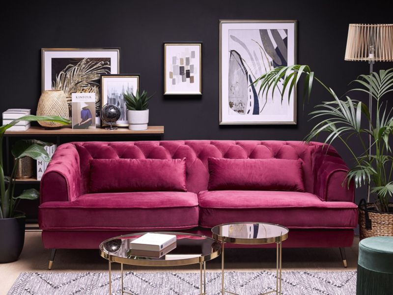 Sofa 3-osobowa welurowa bordowa Sletta 1 szt.