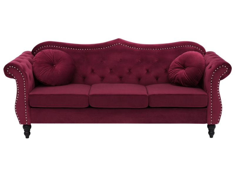 Sofa 3-osobowa welurowa burgundowa Skien 1 szt.