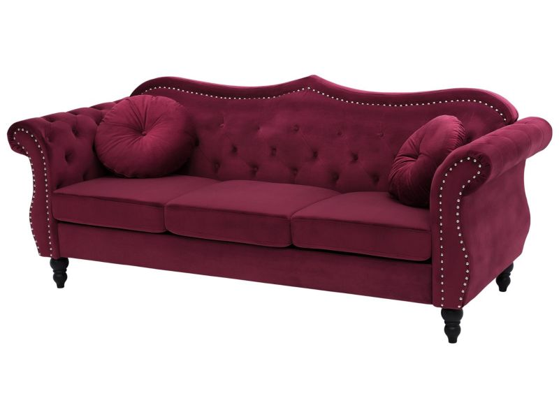 Sofa 3-osobowa welurowa burgundowa Skien 1 szt.