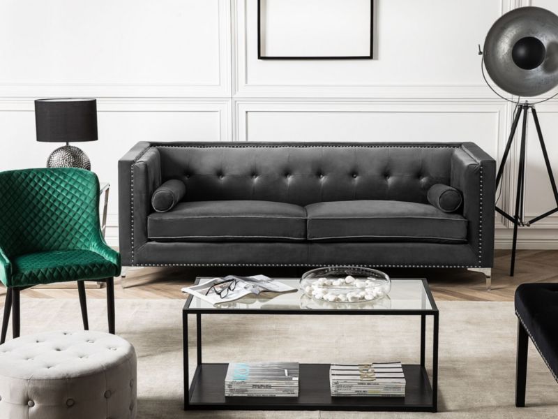 Sofa 3-osobowa welurowa ciemnoszara Avaldsenes 1 szt.