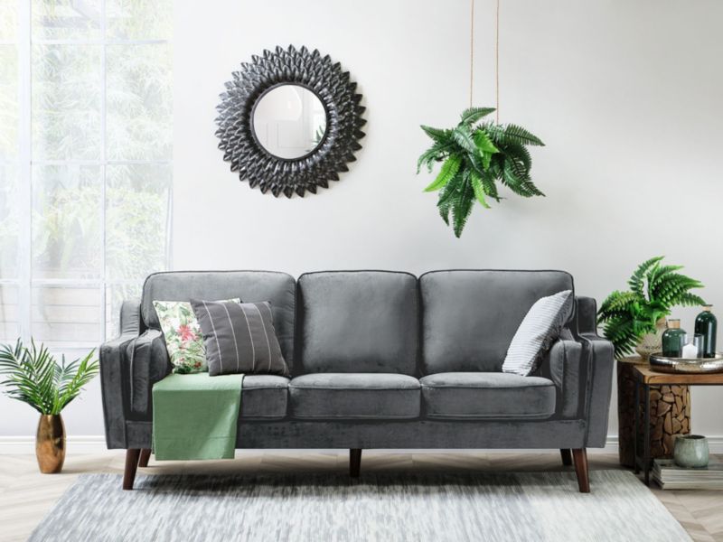 Sofa 3-osobowa welurowa ciemnoszara Lokka 1 szt.