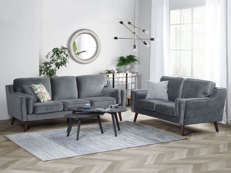 Sofa 3-osobowa welurowa ciemnoszara Lokka 1 szt.