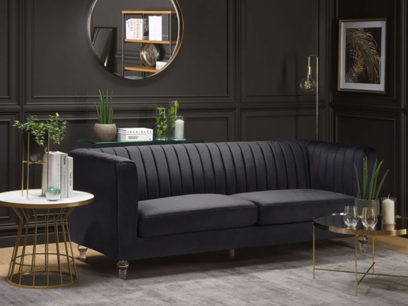 Sofa 3-osobowa welurowa czarna Arvika 1 szt.