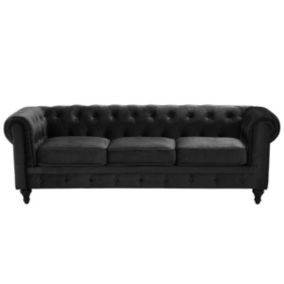 Sofa 3-osobowa welurowa czarna Chesterfield 1 szt.