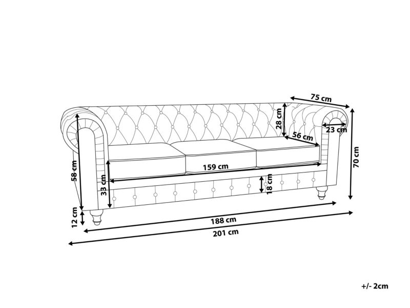 Sofa 3-osobowa welurowa czarna Chesterfield 1 szt.