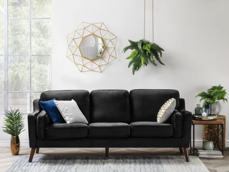 Sofa 3-osobowa welurowa czarna Lokka 1 szt.