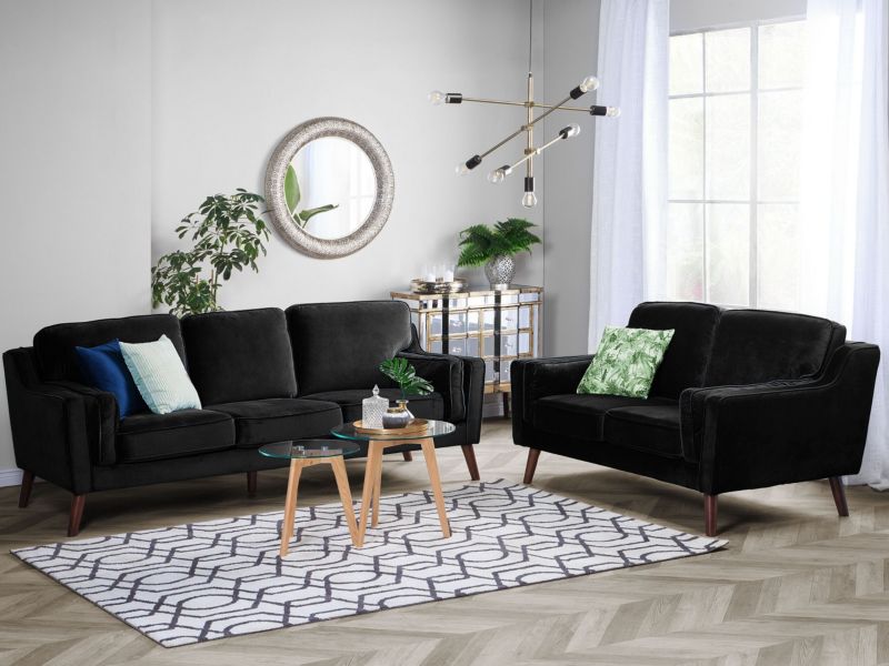 Sofa 3-osobowa welurowa czarna Lokka 1 szt.