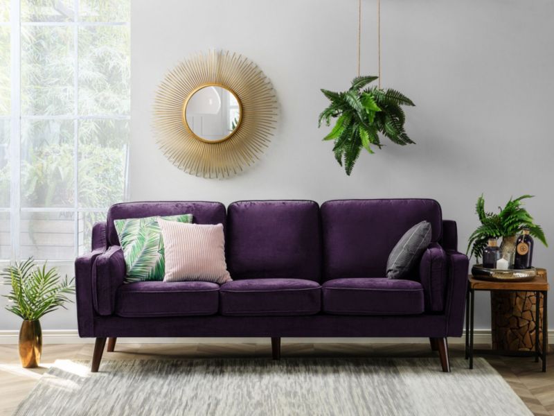 Sofa 3-osobowa welurowa fioletowa Lokka 1 szt.
