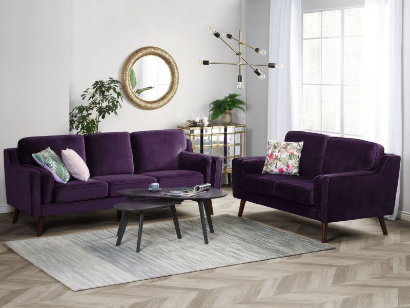 Sofa 3-osobowa welurowa fioletowa Lokka 1 szt.