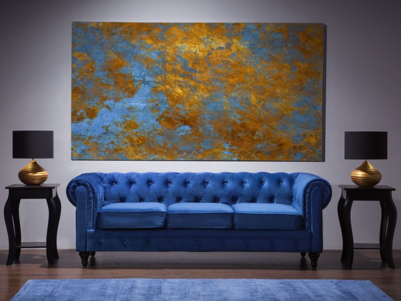 Sofa 3-osobowa welurowa niebieska Chesterfield 1 szt.