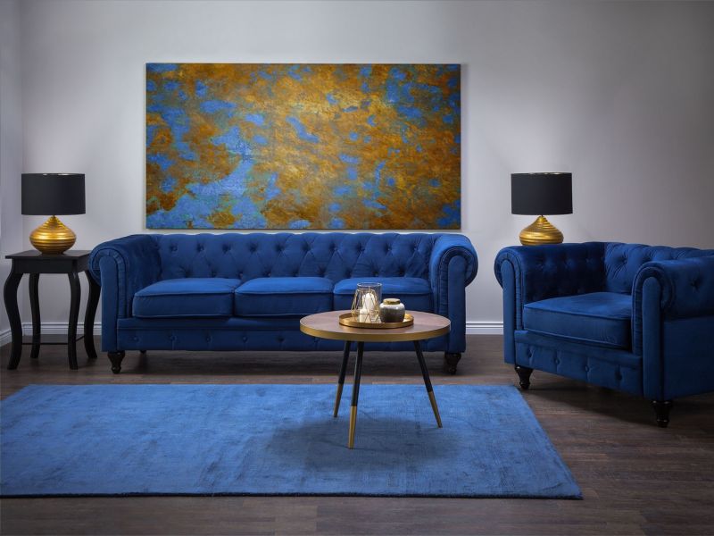 Sofa 3-osobowa welurowa niebieska Chesterfield 1 szt.