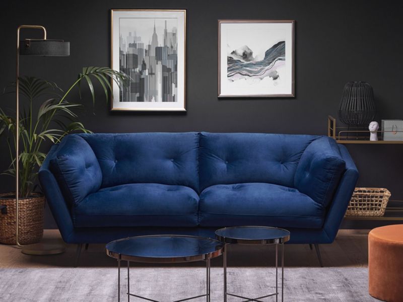 Sofa 3-osobowa welurowa niebieska Lenvik 1 szt.