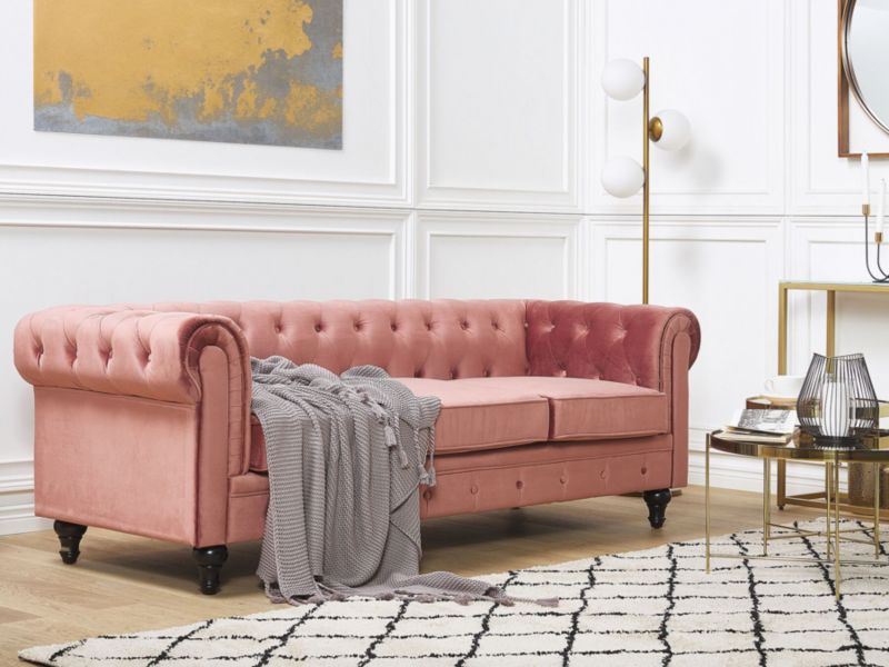 Sofa 3-osobowa welurowa różowa Chesterfield 1 szt.