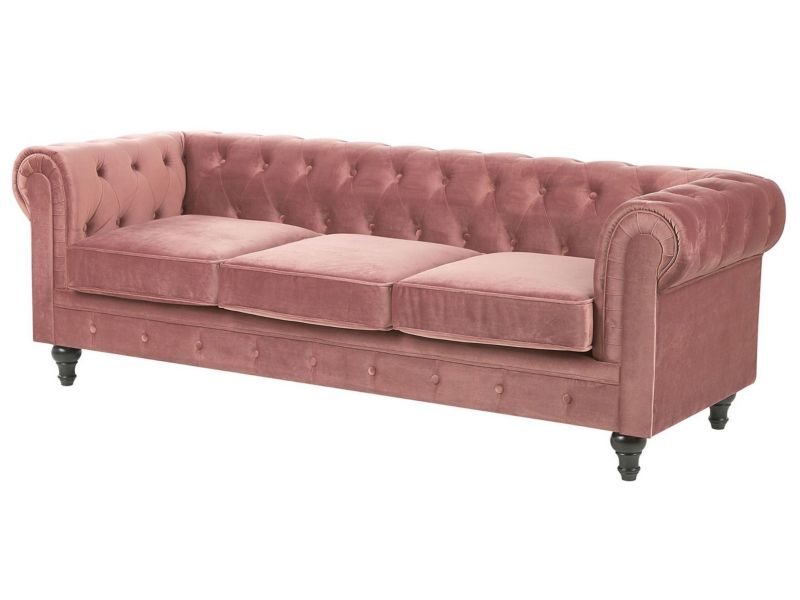 Sofa 3-osobowa welurowa różowa Chesterfield 1 szt.