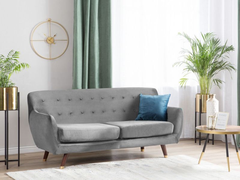 Sofa 3-osobowa welurowa szara Bodo 1 szt.