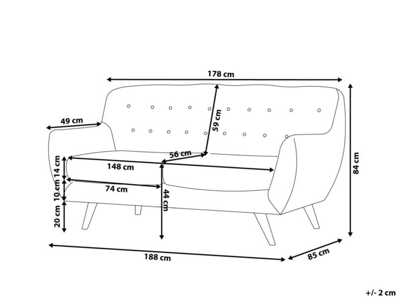 Sofa 3-osobowa welurowa szara Bodo 1 szt.