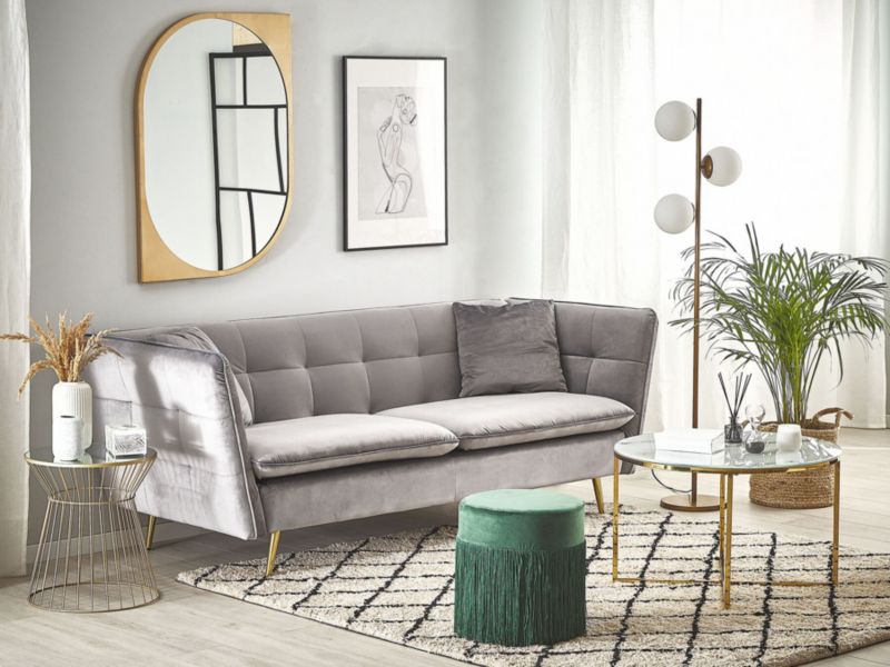 Sofa 3-osobowa welurowa szara Frederica 1 szt.