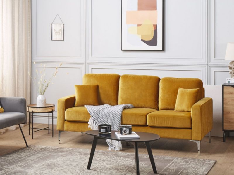 Sofa 3-osobowa welurowa żółta Gavle 1 szt.