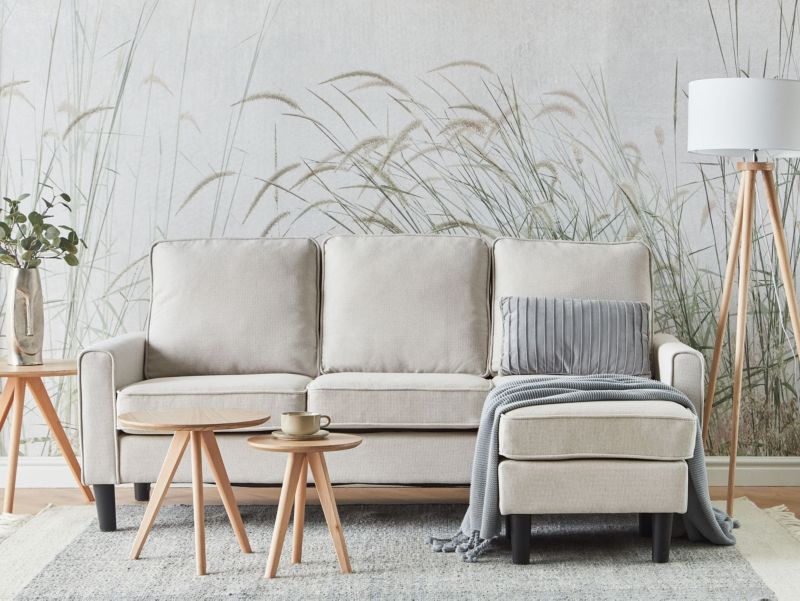 Sofa 3-osobowa z otomaną jasnobeżowa Avesta 1 kpl