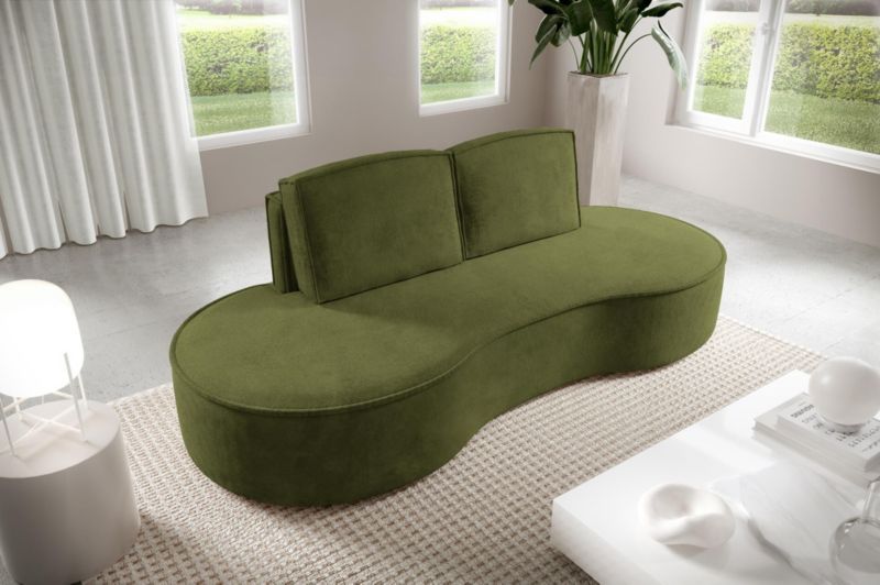 Sofa Bettso Flow zaokrąglone boki z poduszkami w tkaninie curio zielony 1szt.
