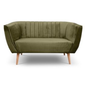 Sofa dwuosobowa z przeszyciami Bettso Pik nowoczesny na drewnianych nogach oliwkowy 1szt.