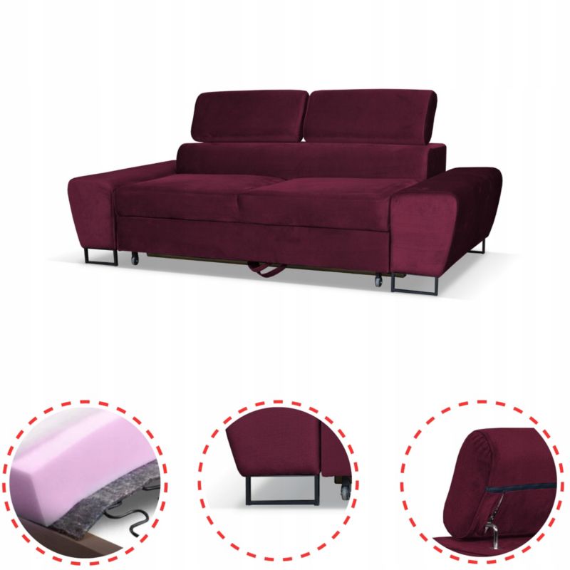 Sofa kanapa do salonu regulowany zagłówek Family Meble Bosso bordowy 1szt