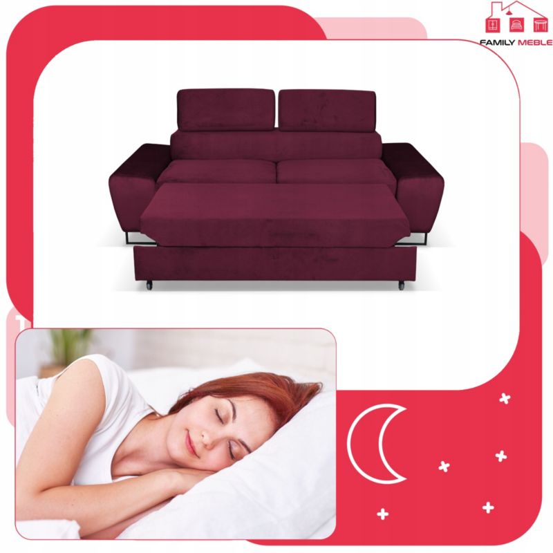 Sofa kanapa do salonu regulowany zagłówek Family Meble Bosso bordowy 1szt