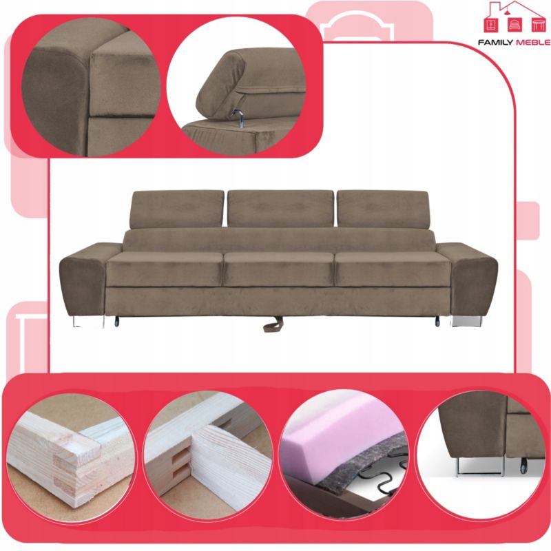 Sofa kanapa do salonu rozkładana  Family Meble Bosso brąz 1szt
