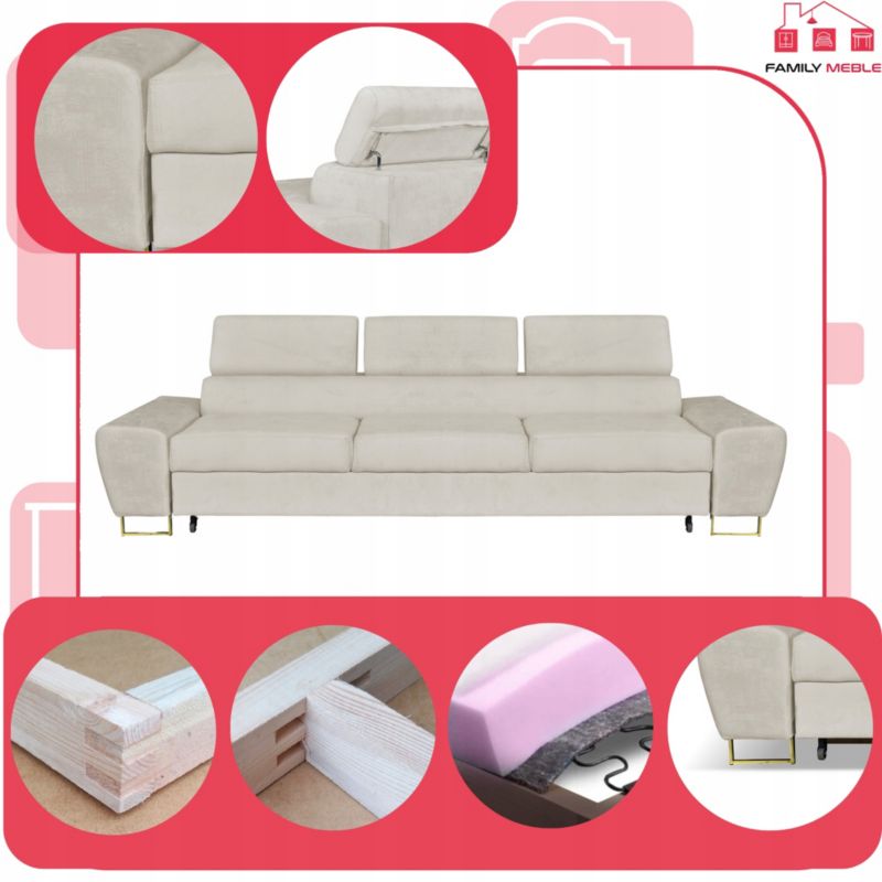 Sofa kanapa do salonu rozkładana Family Meble Bosso szara 1szt