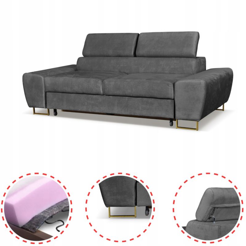 Sofa kanapa do salonu rozkładana regulowany zagłówek Family Meble Bosso szary 1szt