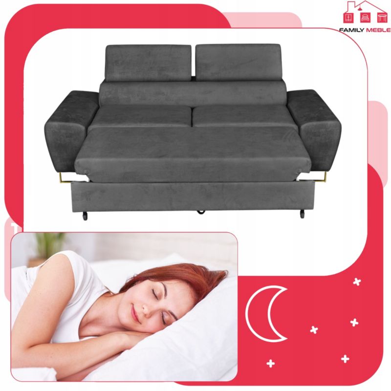 Sofa kanapa do salonu rozkładana regulowany zagłówek Family Meble Bosso szary 1szt