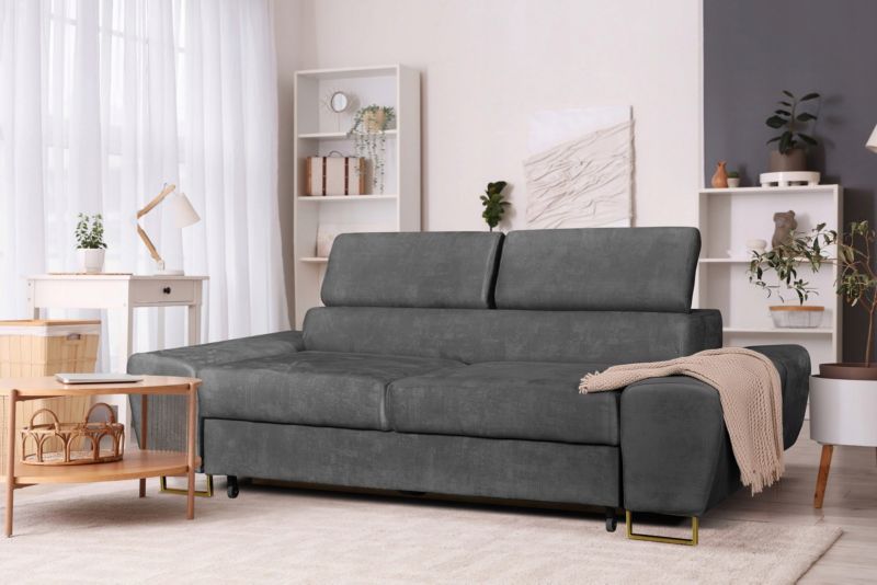 Sofa kanapa do salonu rozkładana regulowany zagłówek Family Meble Bosso szary 1szt