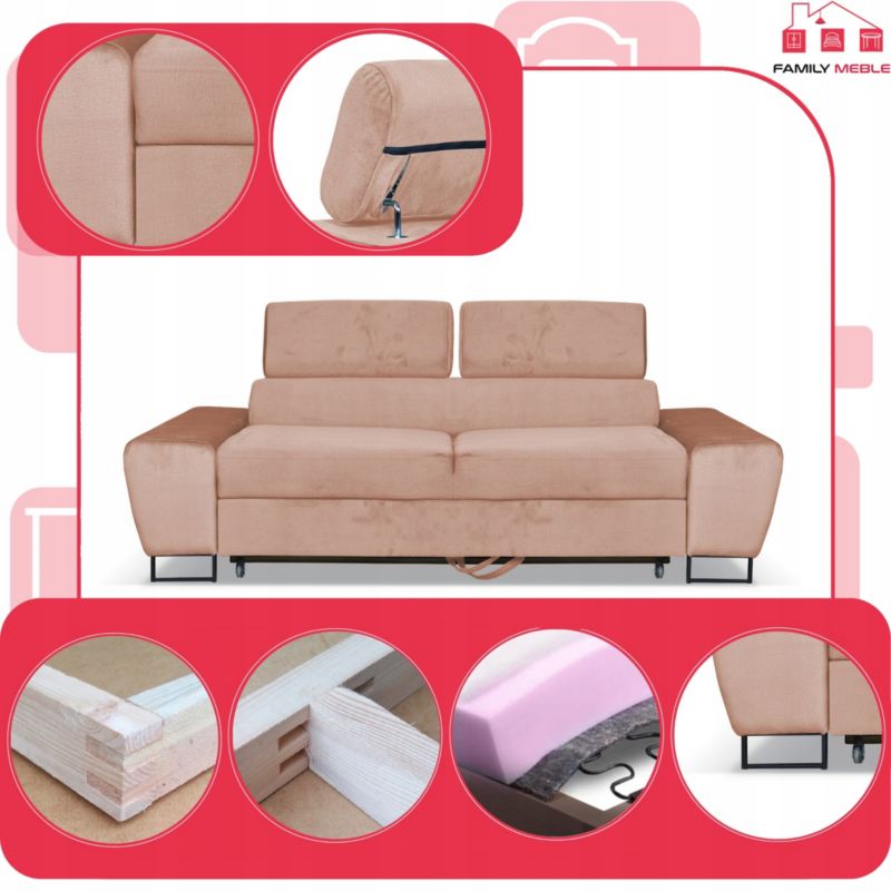 Sofa kanapa do salonu rozkładany Family Meble Bosso róż 1szt