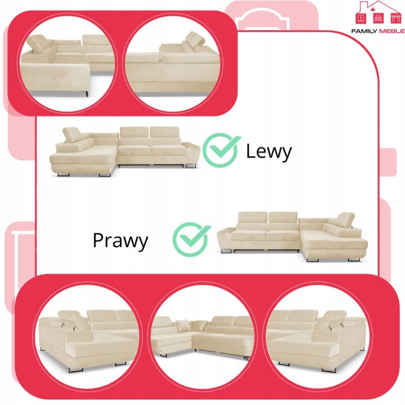 Sofa kanapa do salonu rozkładany lewy Family Meble Bosso beżowy 1szt
