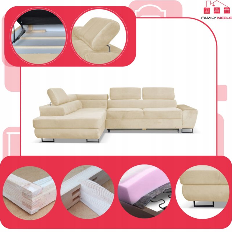 Sofa kanapa do salonu rozkładany lewy Family Meble Bosso beżowy 1szt