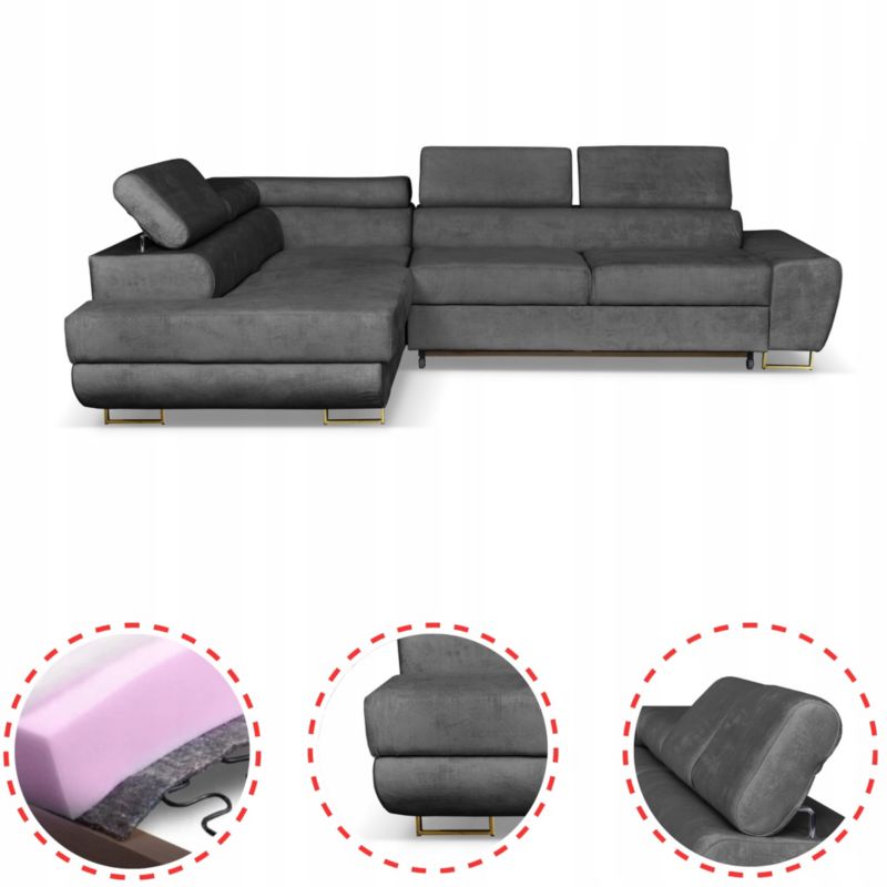 Sofa kanapa do salonu rozkładany lewy Family Meble Bosso szary 1szt