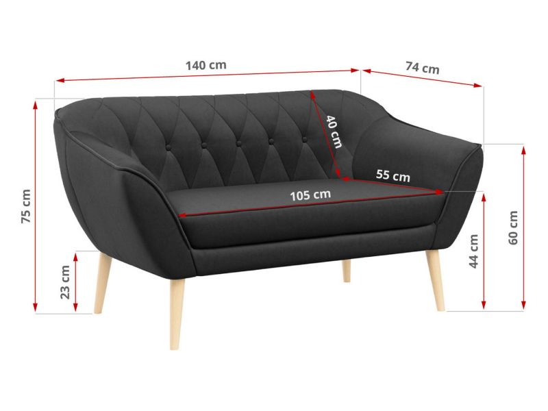 Sofa MKS Meble PIRS 2 ciemnoszary welwet 1szt.