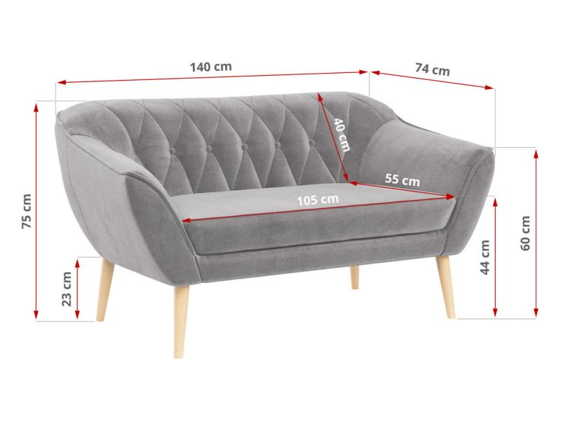 Sofa MKS Meble PIRS 2 jasnoszary welwet 1szt.