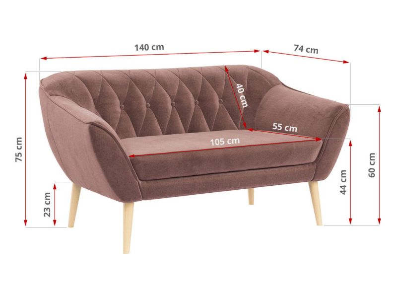 Sofa MKS Meble PIRS 2 różowy welwet 1szt.