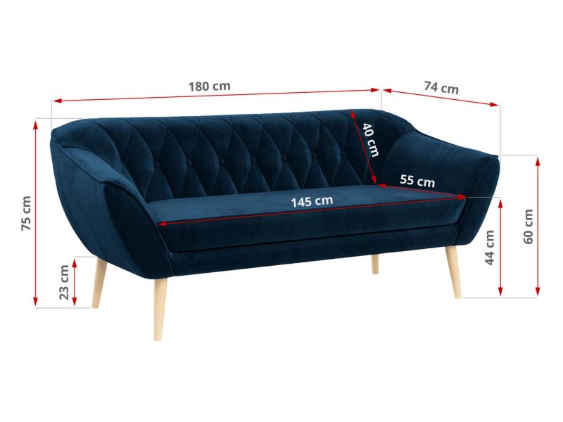 Sofa MKS Meble PIRS 3 ciemnoniebieski welwet 1szt.