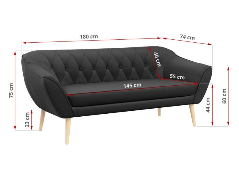 Sofa MKS Meble PIRS 3 ciemnoszary welwet 1szt.