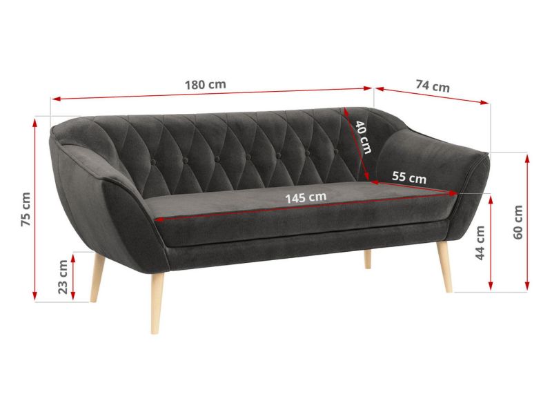 Sofa MKS Meble PIRS 3 ciemnoszary welwet 1szt.