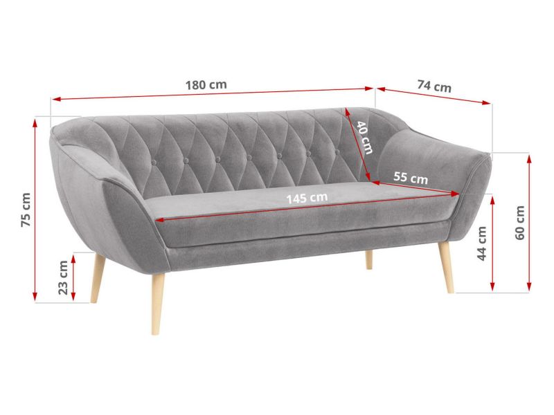 Sofa MKS Meble PIRS 3 jasnoszary welwet 1szt.