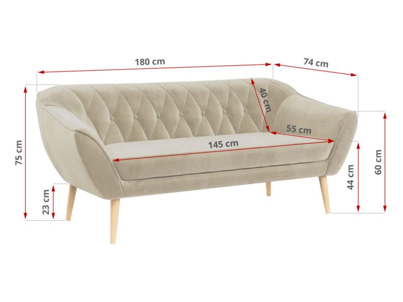 Sofa MKS Meble PIRS 3 kremowy welwet 1szt.