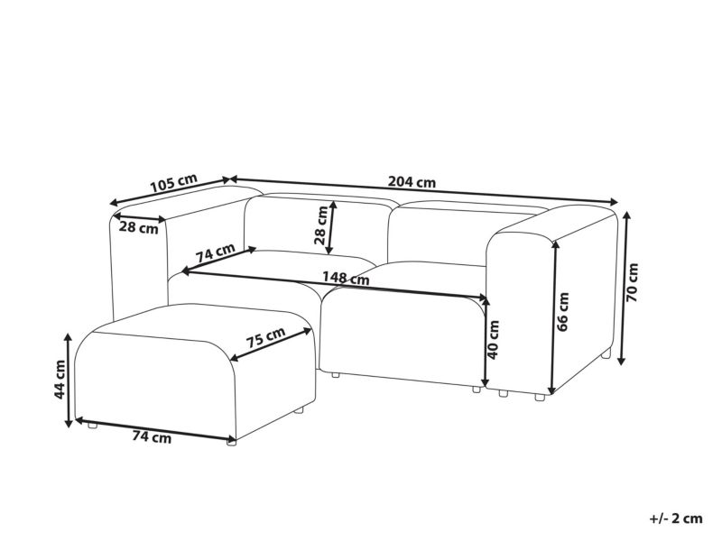 Sofa modułowa 2-osobowa welurowa z otomaną ciemnoszara Falsterbo 1 kpl