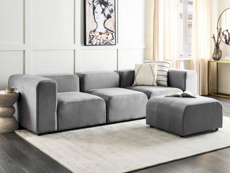 Sofa modułowa 3-osobowa welurowa z otomaną szara Falsterbo 1 kpl