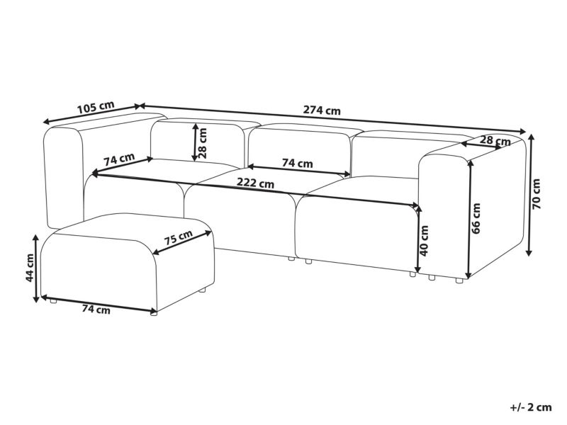 Sofa modułowa 3-osobowa welurowa z otomaną szara Falsterbo 1 kpl
